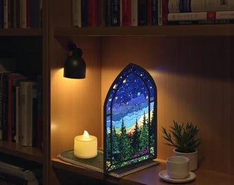 Magical Forest Shelf Lamp Handcrafted Wooden  Acrylic Display Cozy Reading Decor Candle Not Included
