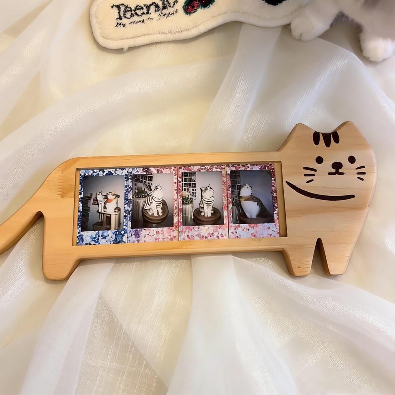 Mini Cat Picture Frame Wooden Cat Photo Frame, Silhouette Pet Picture Display for 3-inch ...