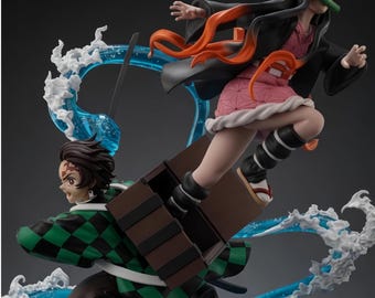 Tanjiro och Nezuko Demon STL-fil – Duo Fan Art-figur – Direkt nedladdning