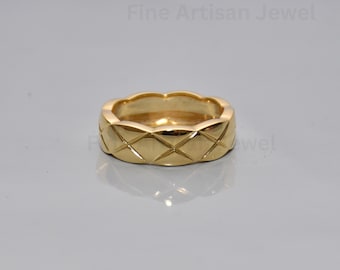 14k gouden Coco Crush sigaar trouwring, gewatteerd patroon stapelen minimalistische bruids verlovingsring voor vrouwen
