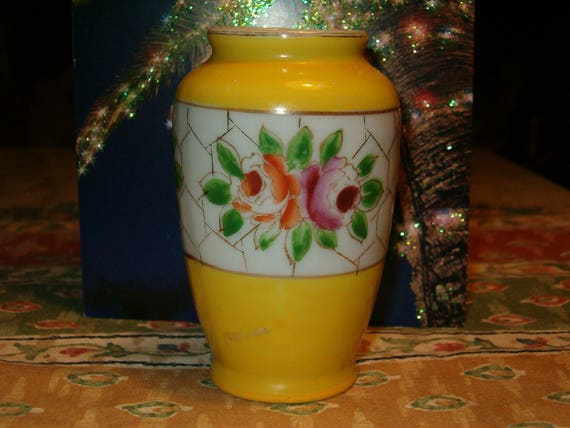 Occupied Japan Small Vase Yellow With Flowers Marked Pico Etsy