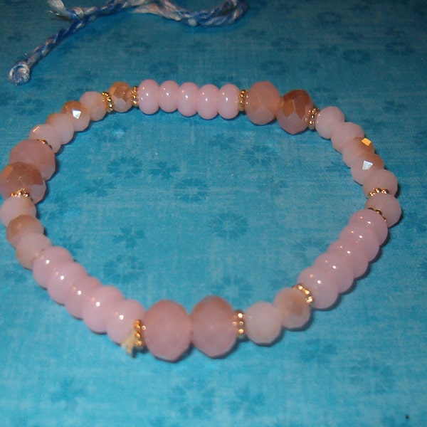 Beaded Bracelet, Stone Cold, Smooth & Faceted, Rose Pink Stones, Stretch Bracelet, Stretches to 10"L, Jewelry, Bracelets, Beaded Bracelets