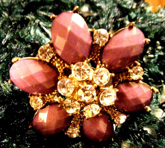 Statement Ring, Dark Purple, Clear Rhinestones, 1… - image 2