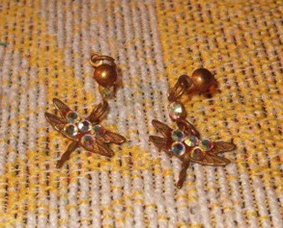 Night Sparks Dangle Earrings, Drop 1"L, Dragonfly… - image 1