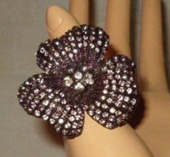 Statement Ring, Pave Rhinestone Flower Ring, Show… - image 2