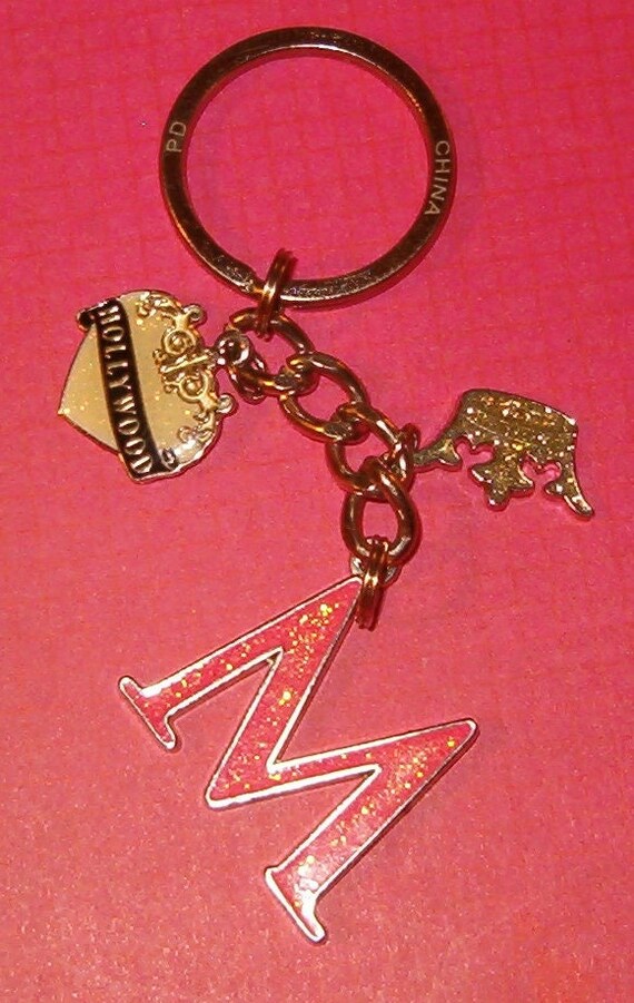 Sparkly Keychain, Lg Shimmering M in Pink, Hollyw… - image 2