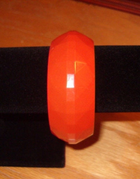 Bangle Bracelet! Bright Orange, Faceted Plastic, … - image 1