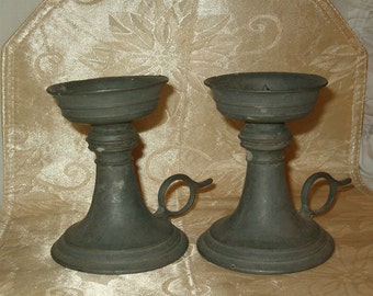 Pewter Candle holders, My Viking Candle Holders, Really Fabulous, Spike to Hold Candle, No Drip, Finger Loops, 4 1/2"H, Old Age Unknown