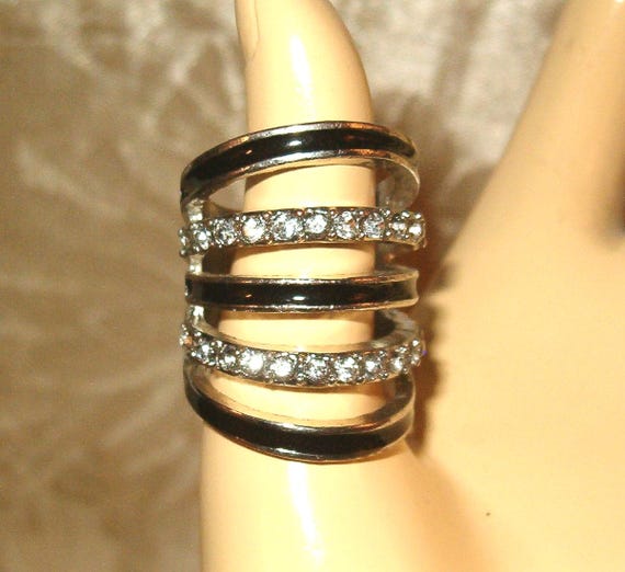 Statement Ring, Cage Ring, Rhinestones and Blacke… - image 1