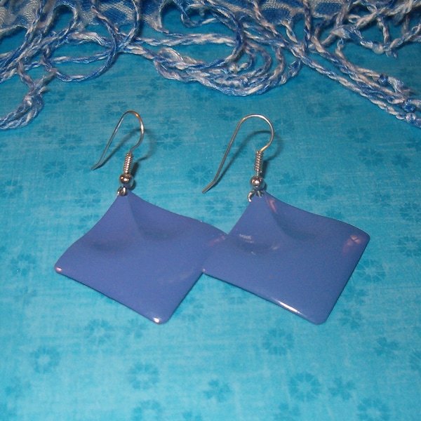 Dangle Earrings, Lovely Soft Purple Color Metal Squares, Hang 2 1/4"L, Pierced, Drop Earrings, Jewelry, Earrings