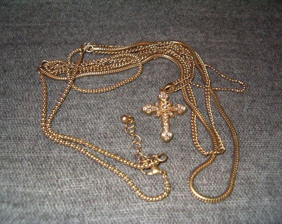 Chains, Necklaces, Cross with Rhinestones, 24" Sn… - image 1