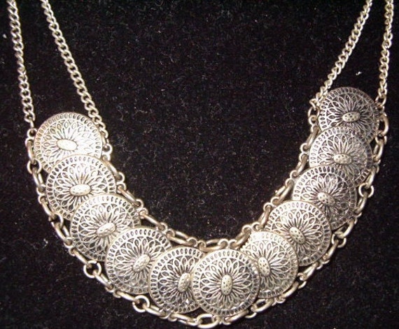 Chain Necklace, 11 Metal Shields, Ornate Shields,… - image 2