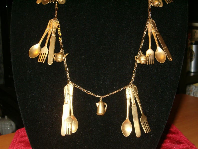 Long Metal Necklace w Knives Forks & Spoons Teapots Etsy