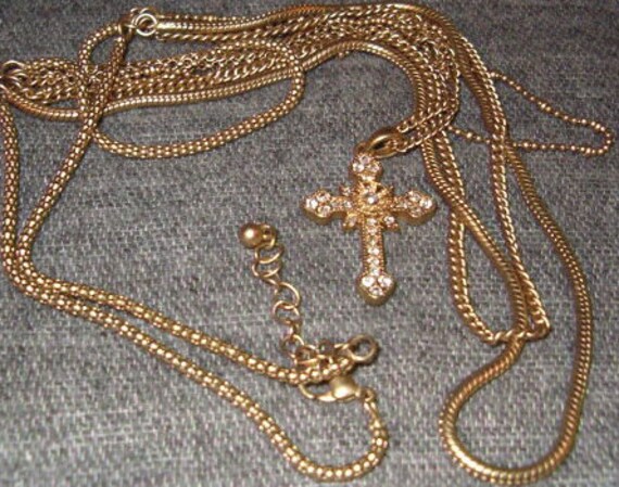 Chains, Necklaces, Cross with Rhinestones, 24" Sn… - image 2