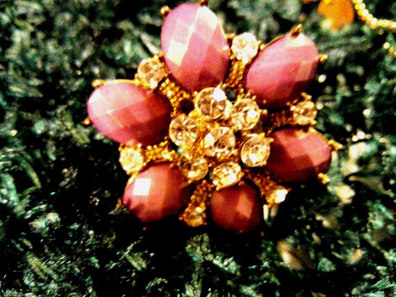 Statement Ring, Dark Purple, Clear Rhinestones, 1… - image 1