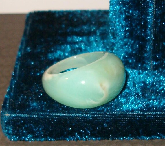 Statement Ring, Pale Aqua Bluish Green, Plastic o… - image 1