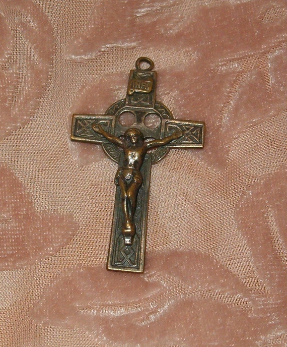 Crucifix, Brass, Vintage, 1 3/4"L, Detailed Design