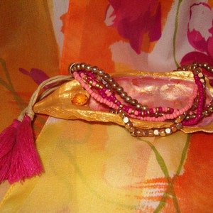 Beaded Bracelet, 5 Strands, Tassels, Colorful, Adjustable, Hippy Joy, Love and Kindness, Hugs n Wishes, 1960&#39;s