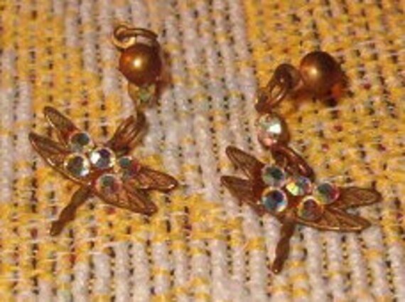 Night Sparks Dangle Earrings, Drop 1"L, Dragonfly… - image 2
