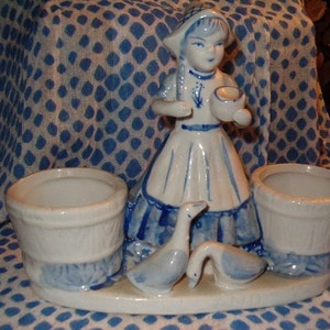 Planters and Pots, Dutch Girl Bloom Pots, Two Serving Pots for Condiments, Flowers or Spoons, Porcelain Holland Bloom Pots, 8&quot;W, 1960&#39;s