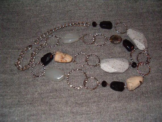 Beaded Necklaces, Long Chain Necklace, Stone Look… - image 1