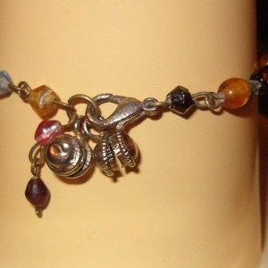 Beaded Bracelet, Tiny Glass Beads, Tiny Silvered Bells, Chain Bracelet, 8&quot;L, Many Colors of Beads, Beads and Bells, Jewelry, Bracelet, 1970s