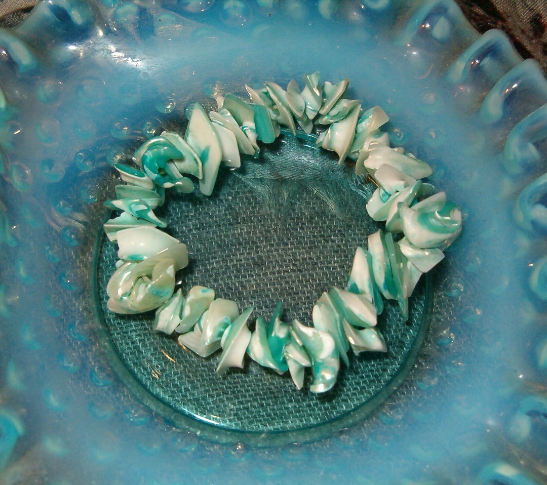 Shell Beaded Bracelet, Aqua Shell Chips, Stretch Bracelet, Stretches to ...