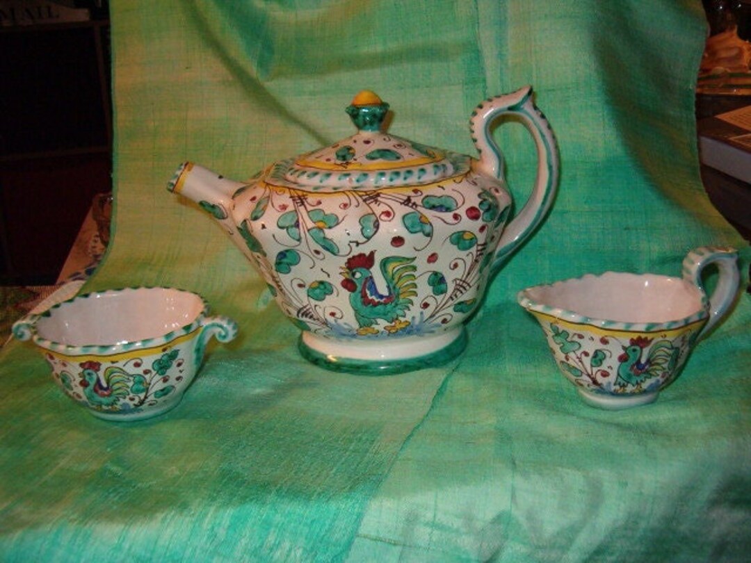Pottery Tea Set, PERUGIA, Italy Rich Clay, Beautiful Famously Painted