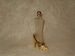 Shoe Perfume Bottle, Satin Finished Glass, Golden Metal Shoe w Tiny Rhinestones, 3 1/2'H, Heavy, Stopper Dabber Screw Top, Guessing 1970's 