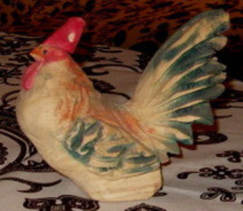 Vintage Wood Chicken Carved Colorful 5.5W x 5H Etsy