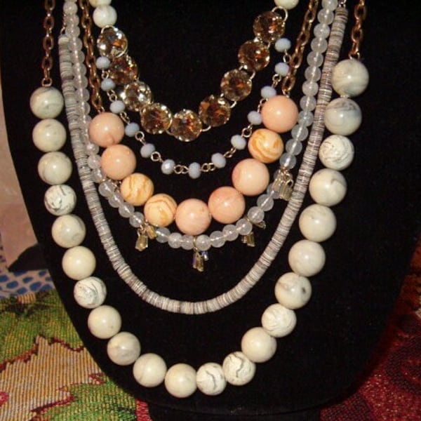 Beaded Necklaces, 5 Necklaces in 1, Hang 29" Longest Necklace, Metal, Shell, Rhinestone, Plastic, Dangles, Lg & Sm Beads, Jewelry, Necklace