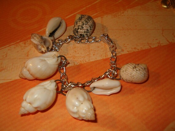Shell Bracelet, Shells, Silver Tone Chain, Marked… - image 2