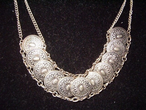 Chain Necklace, 11 Metal Shields, Ornate Shields,… - image 1