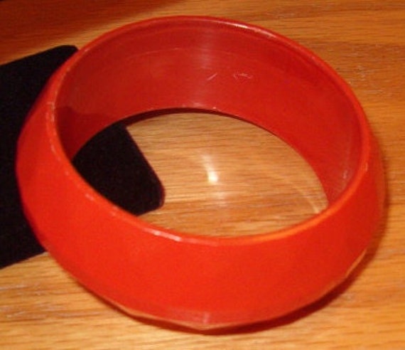 Bangle Bracelet! Bright Orange, Faceted Plastic, … - image 3