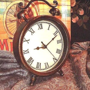 Clocks, Desk Clock, Large 8&quot;H, Metal, Easel Back, Simulated Alarm Clock Look, Battery Op, Second, Roman Numerals, Home & Living, Decor, 1984