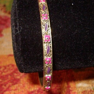 Bangle Bracelet, Artfully Skilled Design, Embossed w Flowers & Curves of Enameled Colors, Thick Bronzed Metal, 2 1/2&quot;W, Jewelry, Bracelet