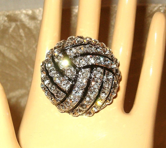 Rhinestone Statement Ring, Large Clear Rhinestone… - image 1