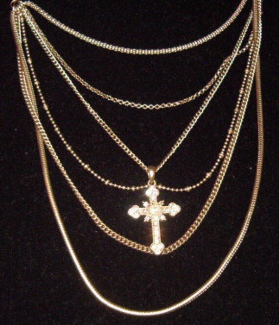 Chains, Necklaces, Cross with Rhinestones, 24" Sn… - image 4