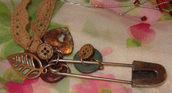 Shabby Adornments!  Long Safety Pin, Silvered Met… - image 3