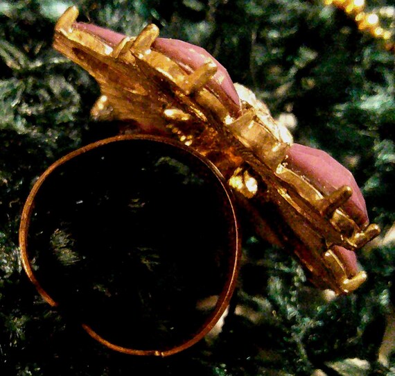 Statement Ring, Dark Purple, Clear Rhinestones, 1… - image 4