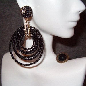 Dangle & Drop Earrings, Beaded Earrings, One a Drop, Other a Stud Black Bead, Dangle Black Beaded Wire Dangle Hoops, Stunning Combo, Gothic