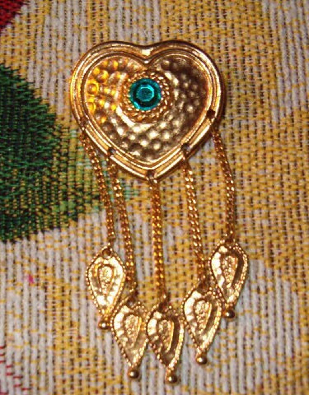 Teardrop Heart Brooch Pin, Golden Metal W Turquoise Blue Crystal Stone ...