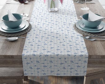 Blue Floral Table Runner | Cottage Charm Cotton Twill or Polyester