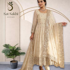 slim fit dress slacks Cream Color Zari Weaving Work Silk Dress main image 1