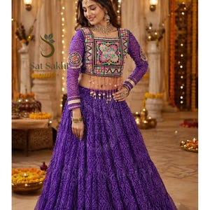 Navratri Lehenga Choli, Bandhani Print Garba Outfit, Kutchi Patchwork Blouse, 12 Meter Flare Indian Festival Dress, Ready to Wear