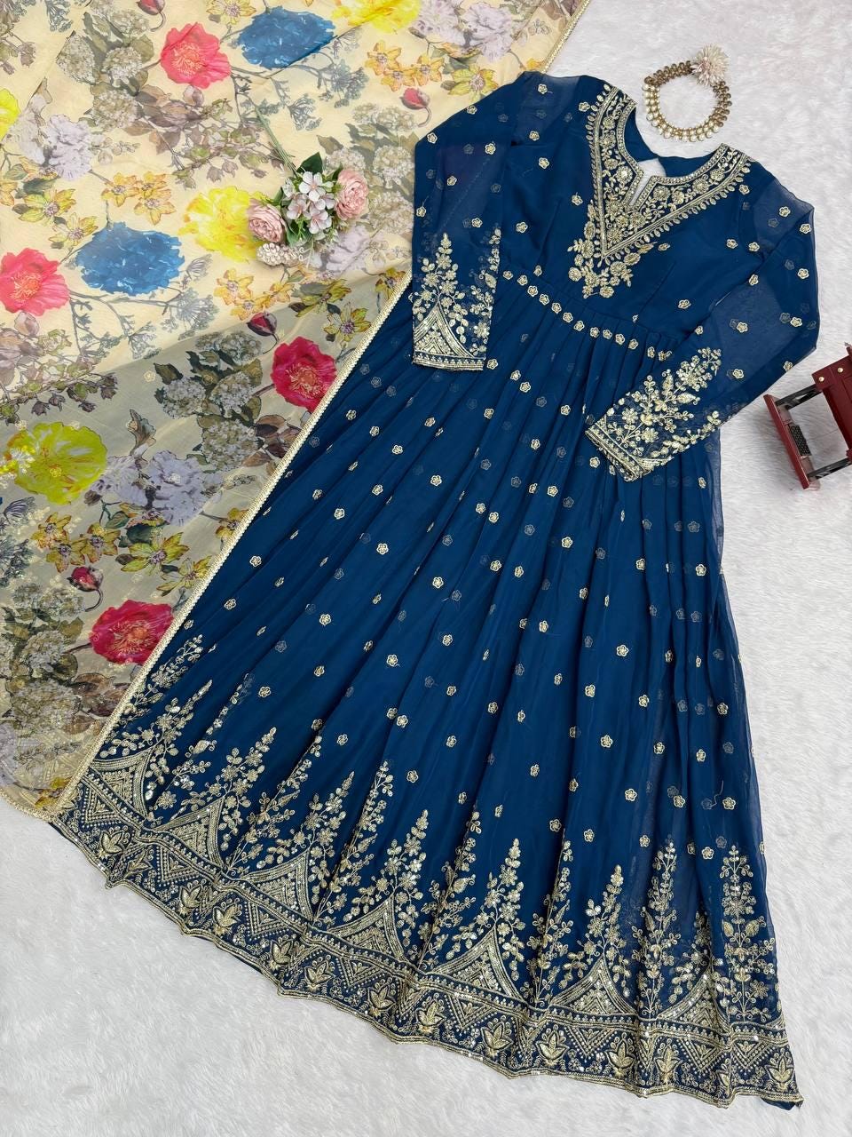 ladies blue evening dresses dress dress Color:Electric Blue WINTER 2022 pink and green floral