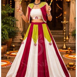 designer garba dresses Multicolored embroidered viscose rayon navratri chaniya choli with jacket garba dress online