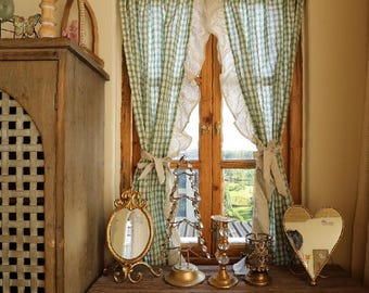 Retro Plaid Linen Curtains, Cozy Window Decor
