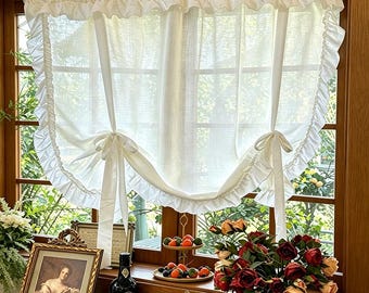 Custom Size French Retro Cream Curtain Panel –  Roman Style Half Curtain for Kitchen & Bedroom