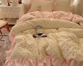 Polka Dot Lace Duvet Cover Only – Dorm Bedding Soft Student Friendly Quilt Cover
